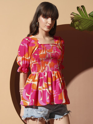 LookShine Casual Printed Women Orange Top