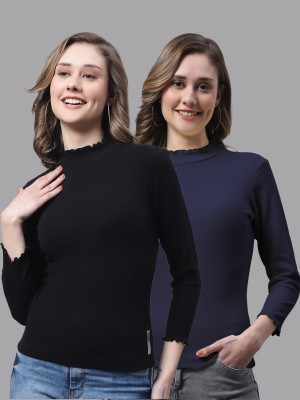 FBAR Casual Self Design Women Black, Dark Blue Top