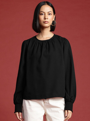 all about you Casual Self Design Women Black Top
