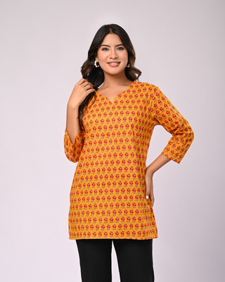 Rakshita Fashions Women Printed Straight Kurta(Yellow, Red)