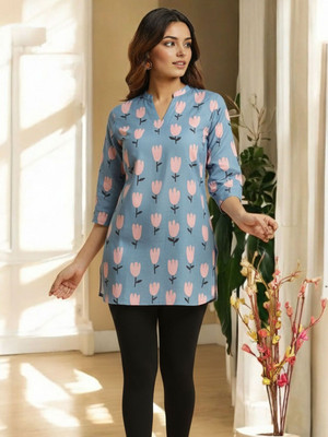 rimi Casual Floral Print Women Blue Top