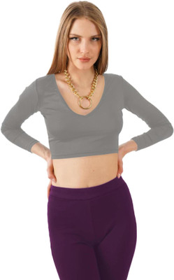 THE BLAZZE Casual Solid Women Grey Top