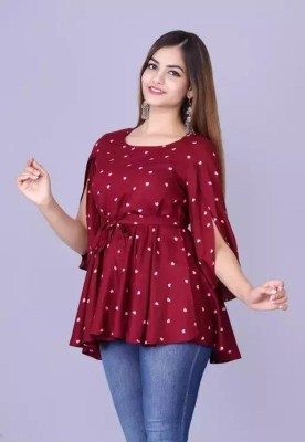 Biubaa Casual Printed Women Maroon Top