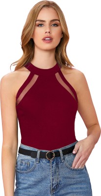 Cropyfy Casual Solid Women Maroon Top