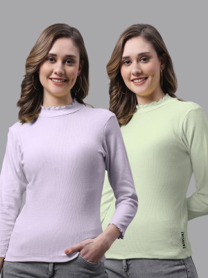 FBAR Casual Self Design Women Purple, Light Green Top