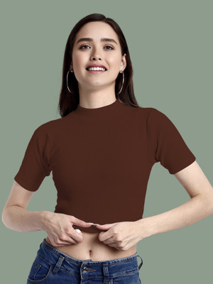 NAVYANKAA Casual Solid Women Brown Top