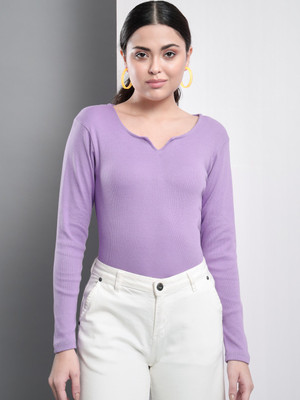 Q-Rious Casual Solid Women Purple Top
