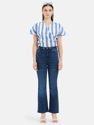 KAZO Casual Striped Women Blue, White Top