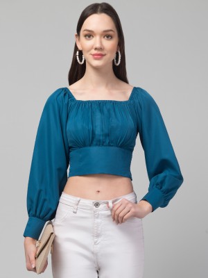 Sshila Casual Solid Women Blue Top