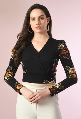 HouseOfCommon Casual Solid Women Black Top