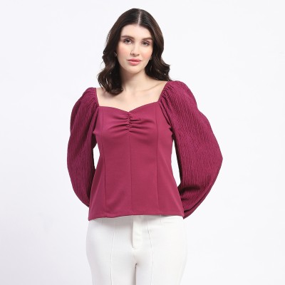 MADAME Casual Solid Women Pink Top