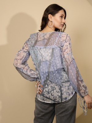 GLOBAL REPUBLIC Casual Printed Women Blue Top