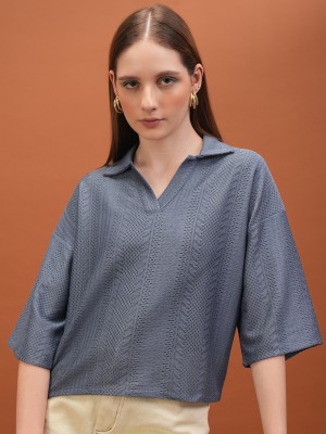 Tokyo Talkies Casual Solid Women Blue Top