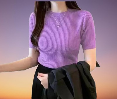 Seema Trader Casual Solid Women Purple Top