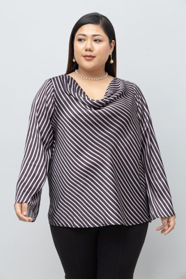 PURYS Casual Striped Women Grey, Black Top
