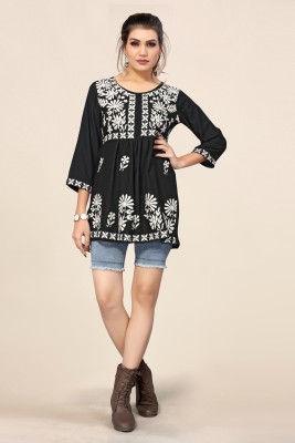 Winza Designer Casual Embroidered Women Black, White Top