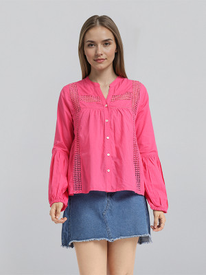 Tokyo Talkies Casual Solid Women Pink Top