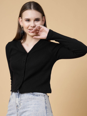 RIGO Casual Solid Women Black Top