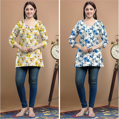 Arham textiles Women Floral Print A-line Kurta(Multicolor)