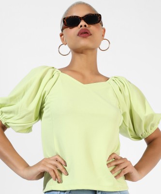 CAMPUS SUTRA Casual Solid Women Green Top