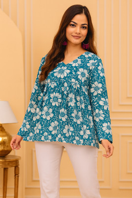 ThunderCreation Party Printed Women Blue, White Top