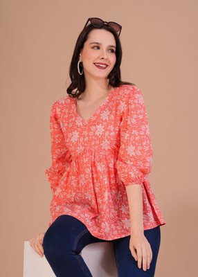 shri siddhi vinayak Formal Printed Women Orange Top