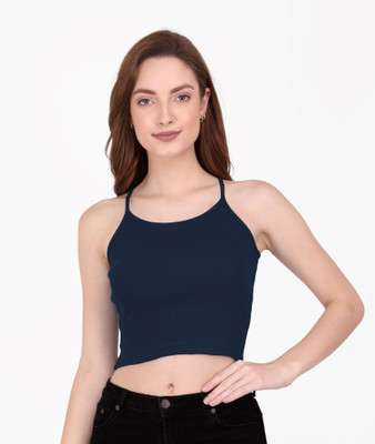THE BLAZZE Casual Self Design Women Dark Blue Top