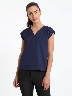 SALT ATTIRE Casual Solid Women Dark Blue Top