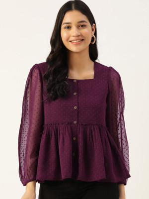 Moda Rapido Casual Self Design Women Purple Top
