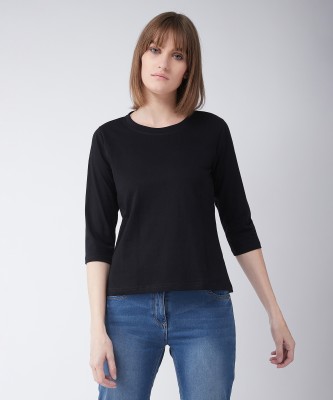 Miss Chase Casual 3/4 Sleeve Solid Women Black Top