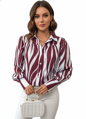Leriya Fashion Casual Striped Women Maroon Top