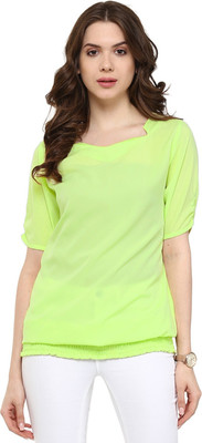 PANNKH Casual 3/4 Sleeve Printed Women Light Green Top