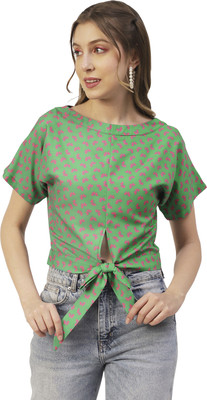 moomaya Casual Printed Women Green, Pink Top