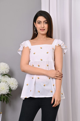QUINTESSENTIALS Casual Printed Women White Top