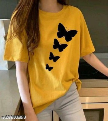 OneTip Printed Women Round Neck Yellow T-Shirt