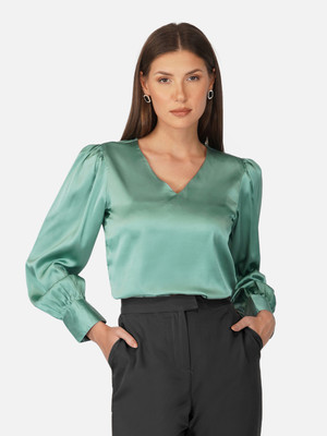 PURYS Party Solid Women Green Top