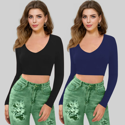 Dream Beauty Fashion Casual Solid Women Dark Blue, Black Top