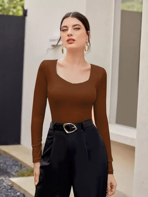 TIVANTE Casual Solid Women Brown Top