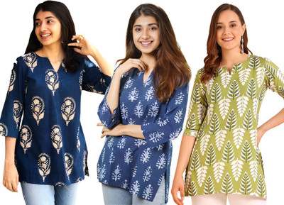 ak fashion mall Casual Printed, Ethnic Motifs, Floral Print Women Blue Top