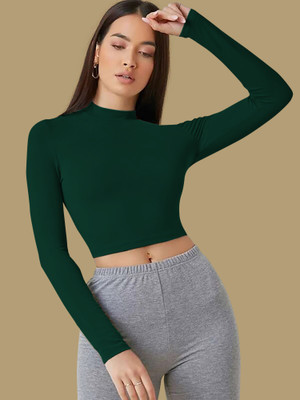 Kashonaa Casual Solid Women Dark Green Top