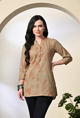 DECKEDUP Women Geometric Print A-line Kurta(Grey)