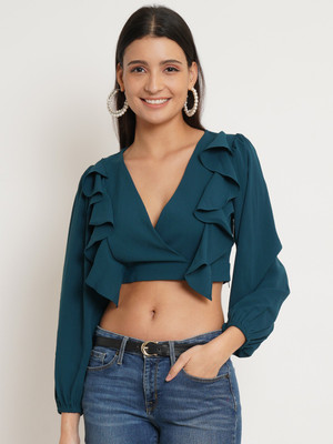 9 impression Casual Solid Women Dark Green Top