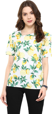 PANNKH Casual Short Sleeve Printed Women White Top