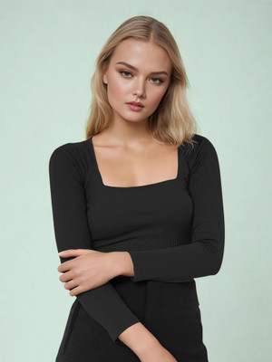 NAVYANKAA Casual Self Design Women Black Top