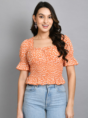 Azzurra Party Printed Women Orange Top