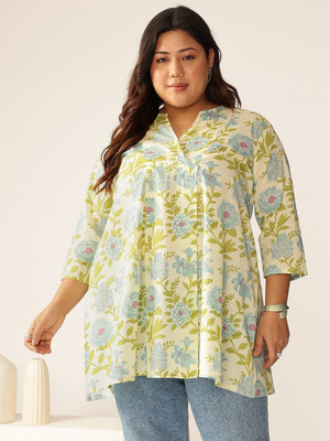Janasya Casual Floral Print Women Green Top