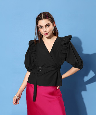 Style Quotient Casual Solid Women Black Top