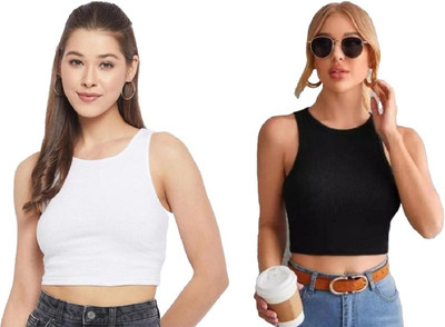 A & K collections Casual Solid Women White, Black Top