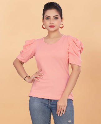 Dollz Fashion Casual Solid Women Pink Top