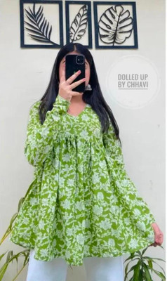 GANYUG Casual Printed Women Green Top